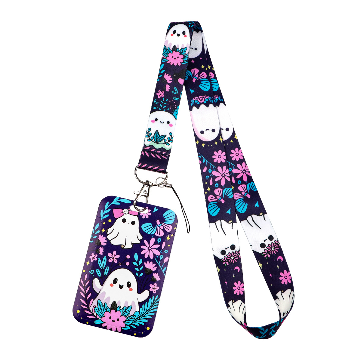 TEMU 2d Cute Floral Halloween Lanyard With For Id Badge Holder, Kawaii Spooky Flower Print Neck Strap For Id Card Key Phone, Unisex Polyester Card