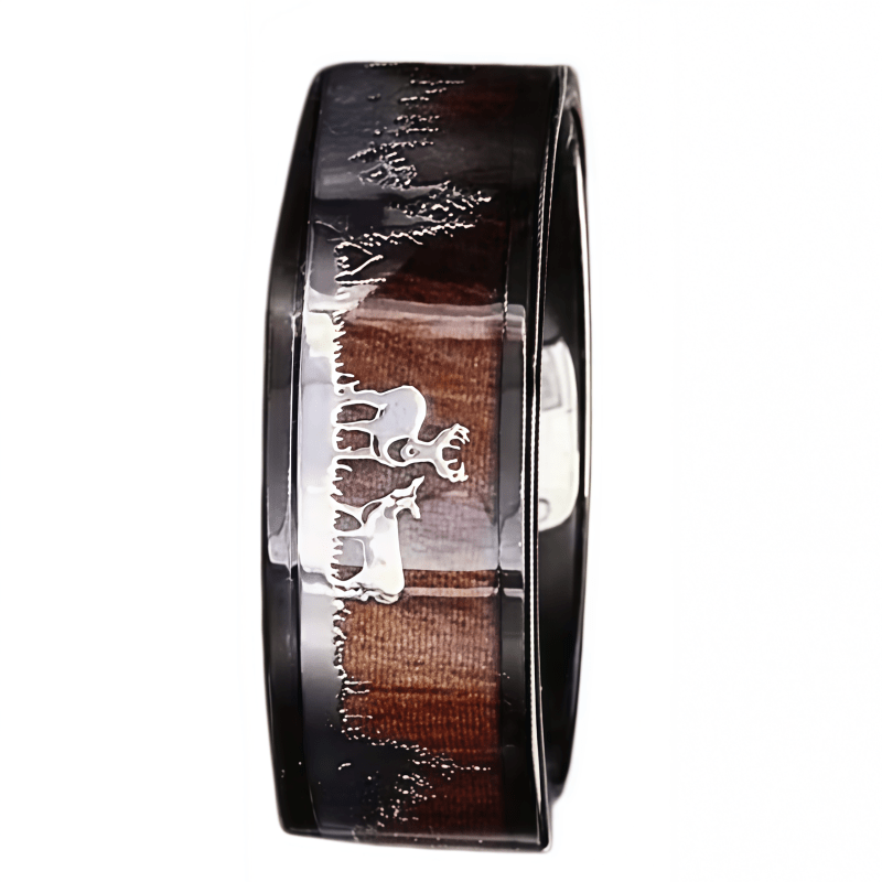 A Stylish 8Mm Tungsten Ring for Men, Featuring a Deer Design, Ideal As a Promise Ring for Wildlife Lovers. This Deer Silhouette Ring Makes a Great Gift for Christmas, Valentine'S Day, Boyfriends, Or Husbands