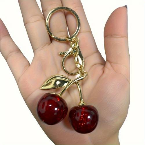 chain loop lobster clasp oversized glitter large leaf cherry keychain y2 charm gift for friends