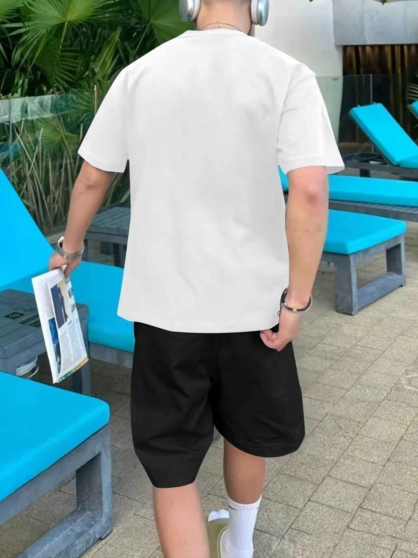 Men'S Brooklyn New York Print Cotton T-Shirt & Shorts Set - Casual Crew Neck, Short Sleeve, Loose Fit, Summer Outfit with Pockets, White with Green Lettering, Beachwear Clothing|Relaxed Fit Shorts|Pocketed Tshir