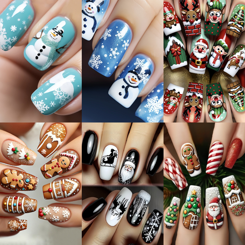 

144pcs Christmas Press On Nails Medium Square Winter Fake Nails False Nails With Designs Santa Reindeer Glue On Nails Acrylic Nails For Women Girls