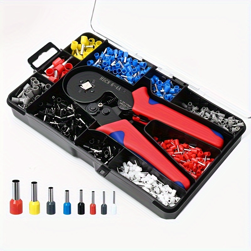 1200pcs Wire Crimping Pliers Set With Hsc8 6-4a Precision Tool, 4-side Crimping Design, Metal Handle, No Power Required, Battery-free- Professional Wire Stripping And Crimping Kit