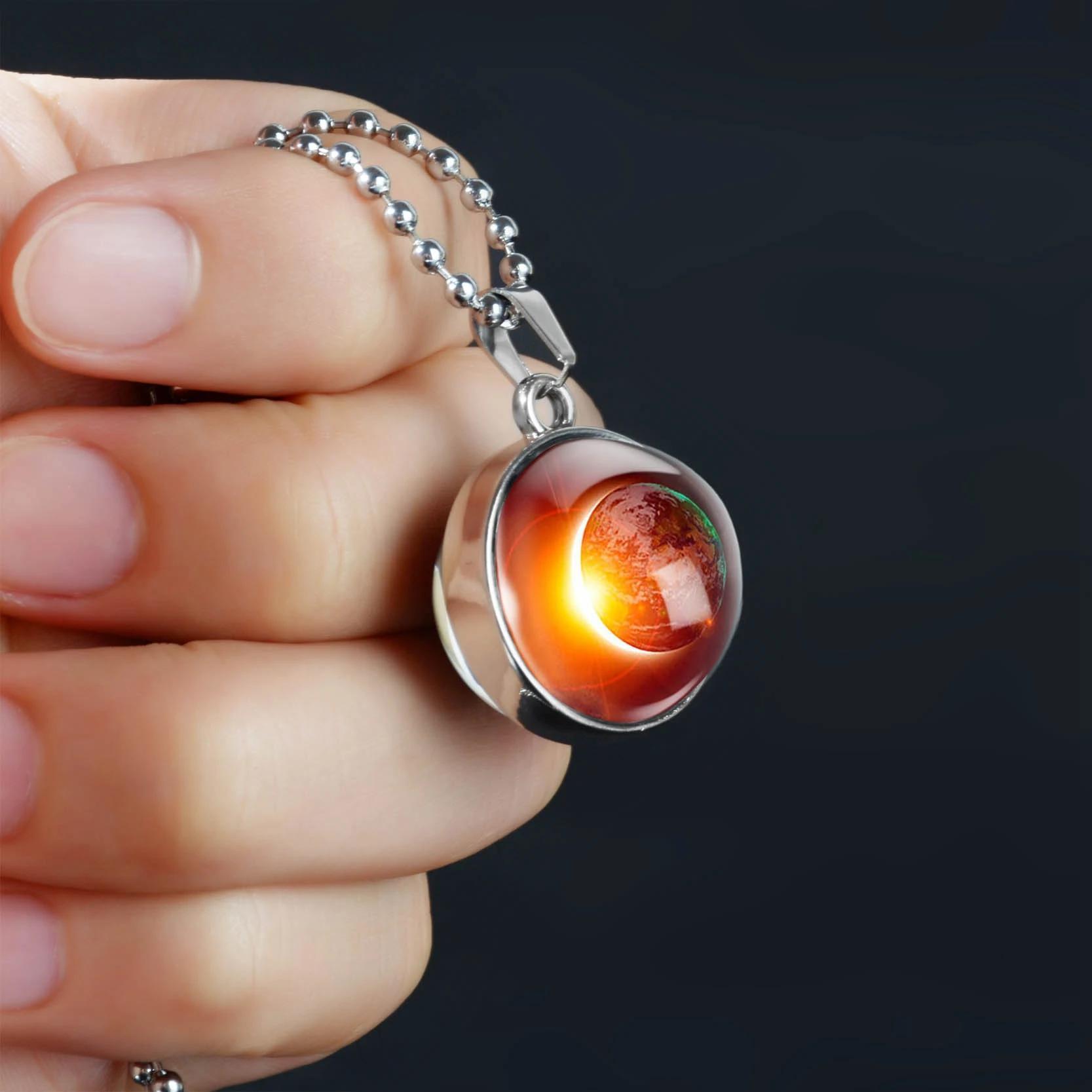 Double-Sided Galaxy Star Cabochon Glass Pendant Necklace