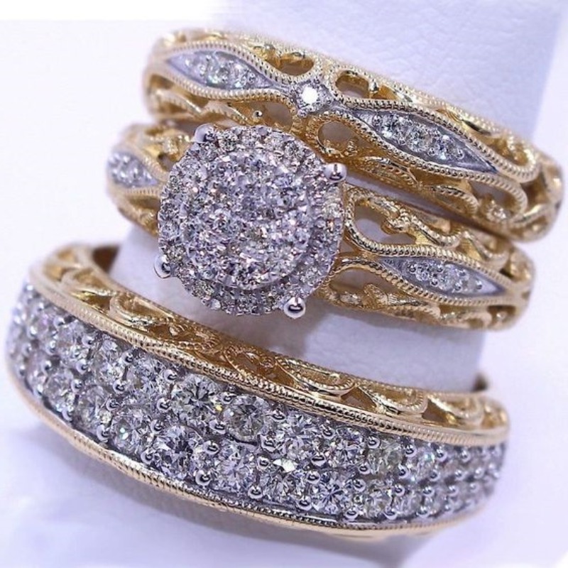 TEMU 3pcs Elegant Engagement Ring Plated In, Set With Sparkling Synthetic Synthetic Zirconia, Luxurious Bridal Wedding Party Accessories, Exquisite