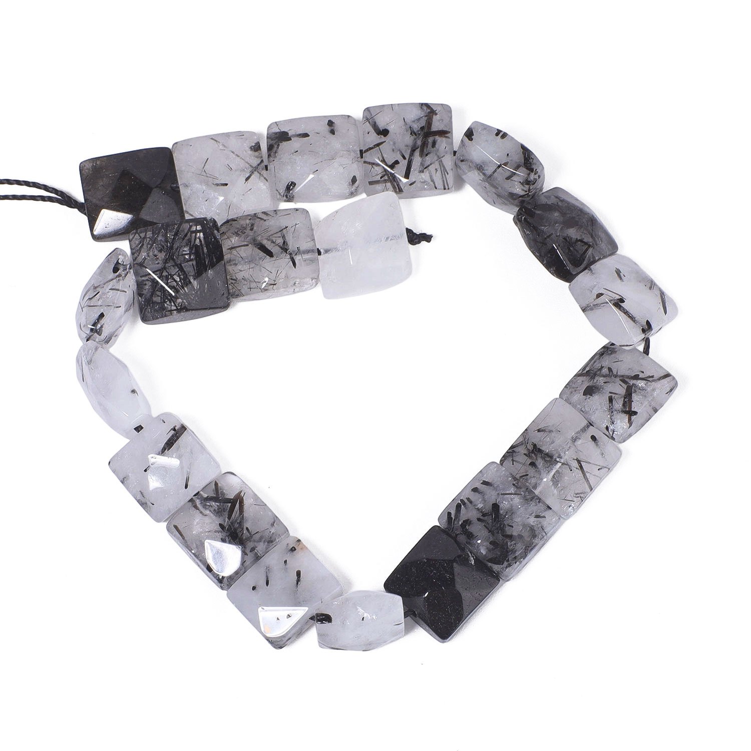 TEMU Perles écartées libres carrées facettées en quartz rutile noir de 10 mm AAA en naturelle pour la fabrication de bijoux DIY, bracelets, , boucles