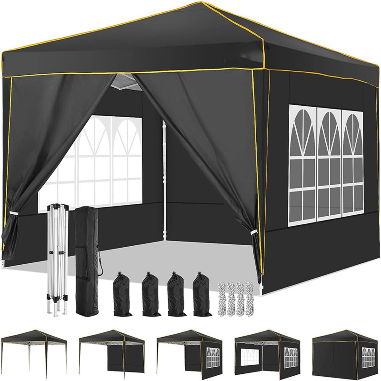 10x10ft  -up zelt, gewerblicher überdachungspavillon, mit 4 abnehmbaren seitenwänden, sandsäcken und tragetasche, kirchenfenster, 4 pfähle, ausgestattet mit  , einfaches aufstellen, höhenverstellbar,   für camping, strand, party, garten, hof