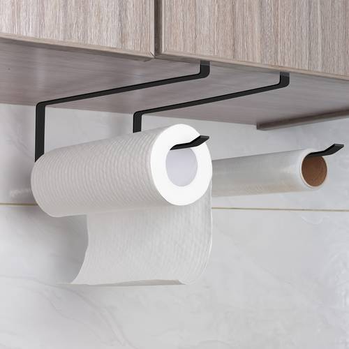 1pc black built in multifunctional kitchen paper towel rack plastic paper organizer no drilling required space saving suitable for kitchen bathroom bedroom ideal gift for kitchen paper towel storage