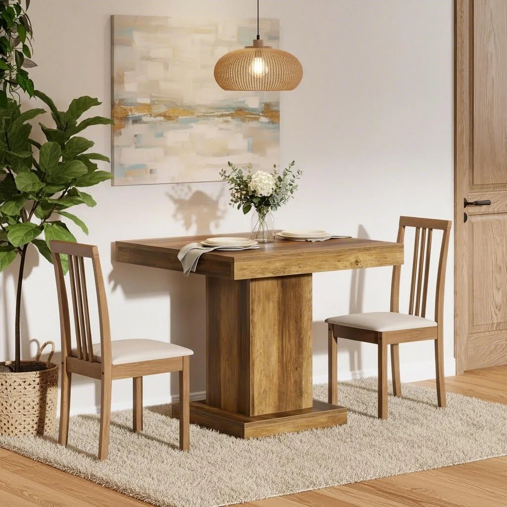 TEMU Mesa de Comedor Cuadrada de Pulgadas para 4 con Base de Pedestal Resistente - Mesa de Cocina Estilo Granja , Mesa de Madera Rústica Marrón