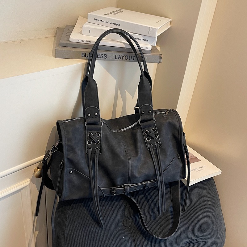 TEMU Tote Bag For, Large Capacity Slouchy Carryall With Top Handles For Handheld, Shoulder And Crossbody Carry, Soft With Lace-up Details, Tassel