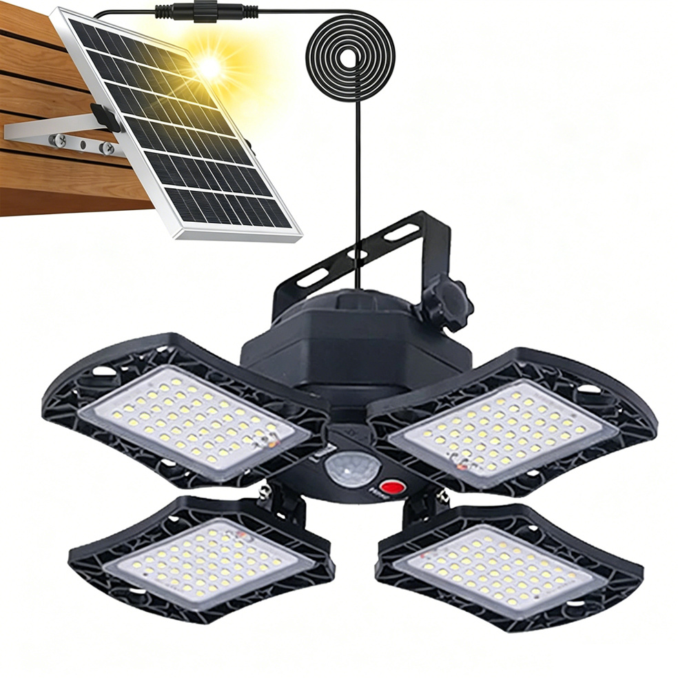 TEMU Outdoor Indoor Solar Powered Motion Sensor Solar Pendant Light 168led Lamp, 3 Colors 4 , Motion & Remote, 16.4ft Detachable Panel, Ip54