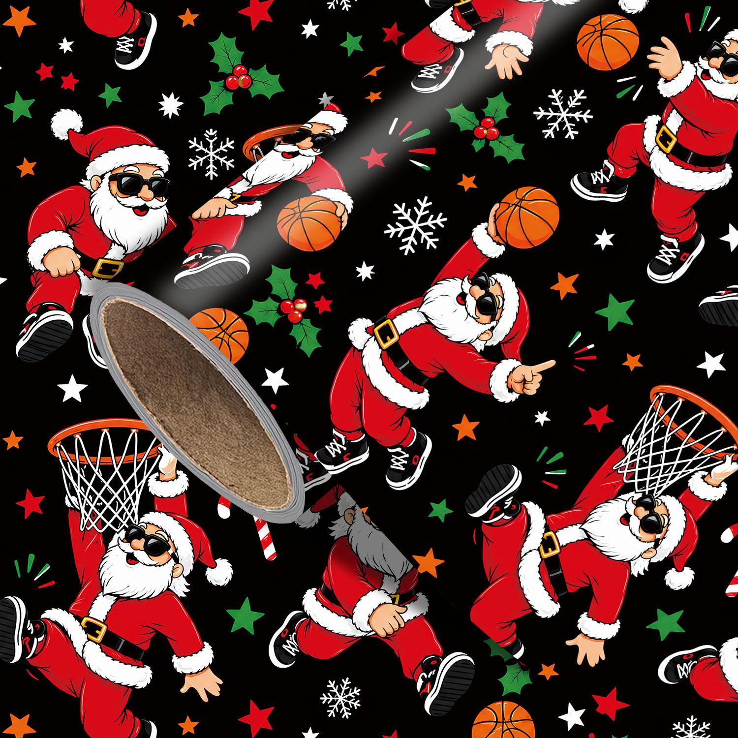 TEMU Rouleau de de Noël Père Noël jouant au basketball - 17.7 X 118 pouces, papier d'emballage cadeau de Noël amusant avec Père Noël jouant au