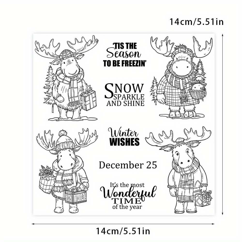TEMU 1pc Of Authentic Winter-themed Adorable Christmas Reindeer Clear Stamps And Metal Cutting Dies For Scrapbooking Projects, Handmade Gifts, And