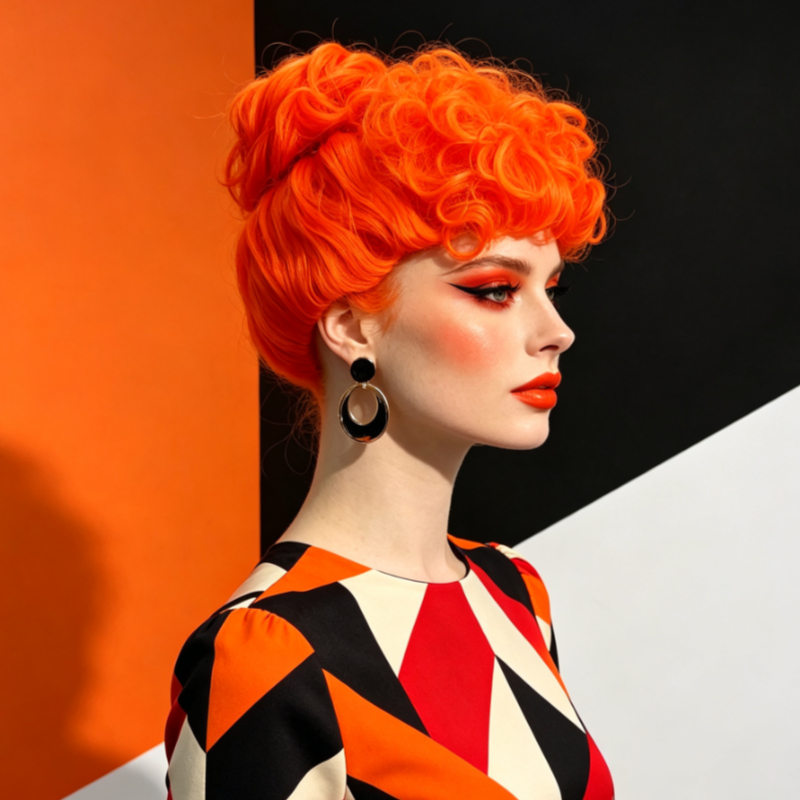 TEMU Convient pour les déguisements de fête, les spectacles sur , les perruques de coiffure créative, perruque orange-rouge rétro à fleurs saturée