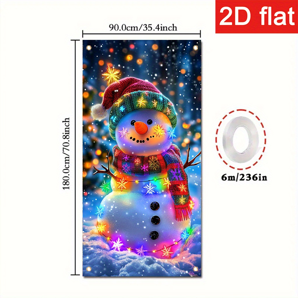 TEMU Extra Large 2d Door Banner Featuring A Snowman, Measuring 35.4 By Inches, Perfect For Winter Festival Parties. This Lightweight Polyester Fabric