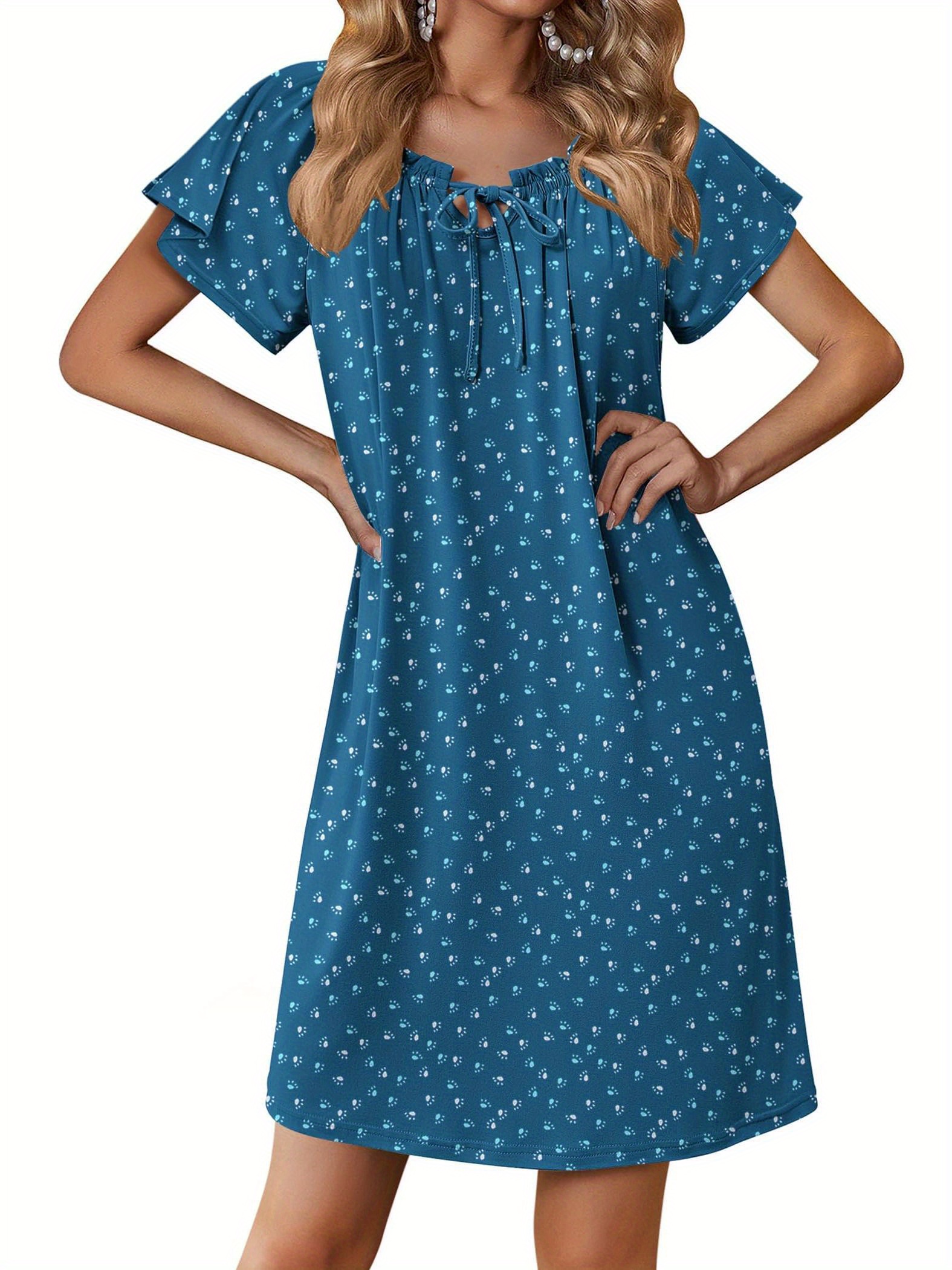 knee length nightgown for women short sleeves sleepwear nightshirt plus  sizes sleep shirt floral print night dress snug casual lounge dress -  women's lingerie & lounge - Temu
