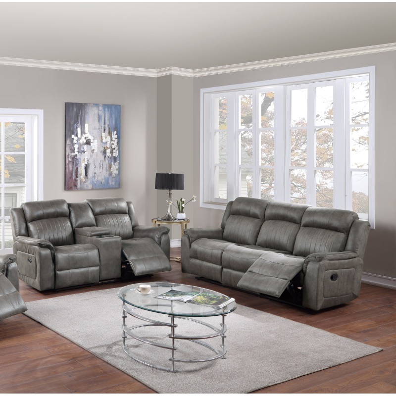 Contemporary Slate Blue 2-Piece Manual Recliner Sofa & Loveseat Set