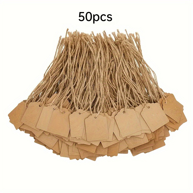 TEMU 50pcs Paper Price Display Blank Label Khaki Color Labels With Writing Price Tag Hanging Card With Rope Loop Label Christmas Lanyard Blank Label