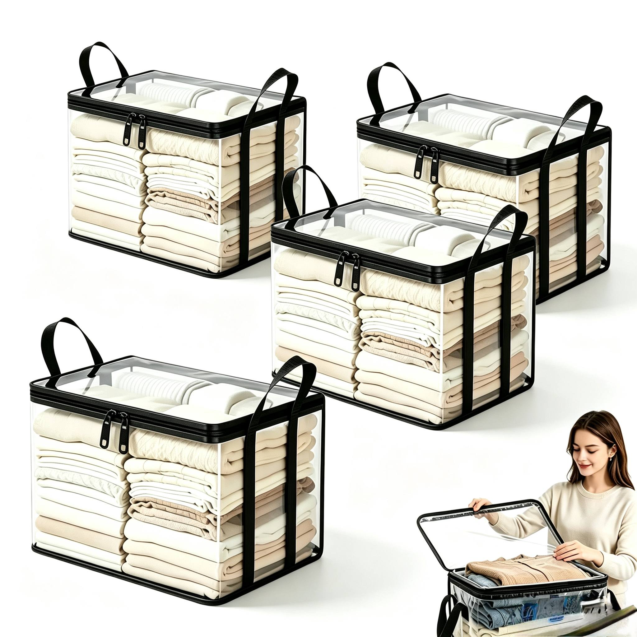 TEMU 4pcs [thick Heavy Duty Pvc Transparent] Book Storage Box - Foldable Dustproof For Student Desktop High Frequency Scene | 180 ° Flip Cover Space