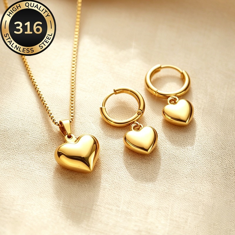 TEMU Juego de collar y pendientes de acero inoxidable de calidad de , de lujo y elegante, conjunto de elegante para mujer, accesorios de joyería