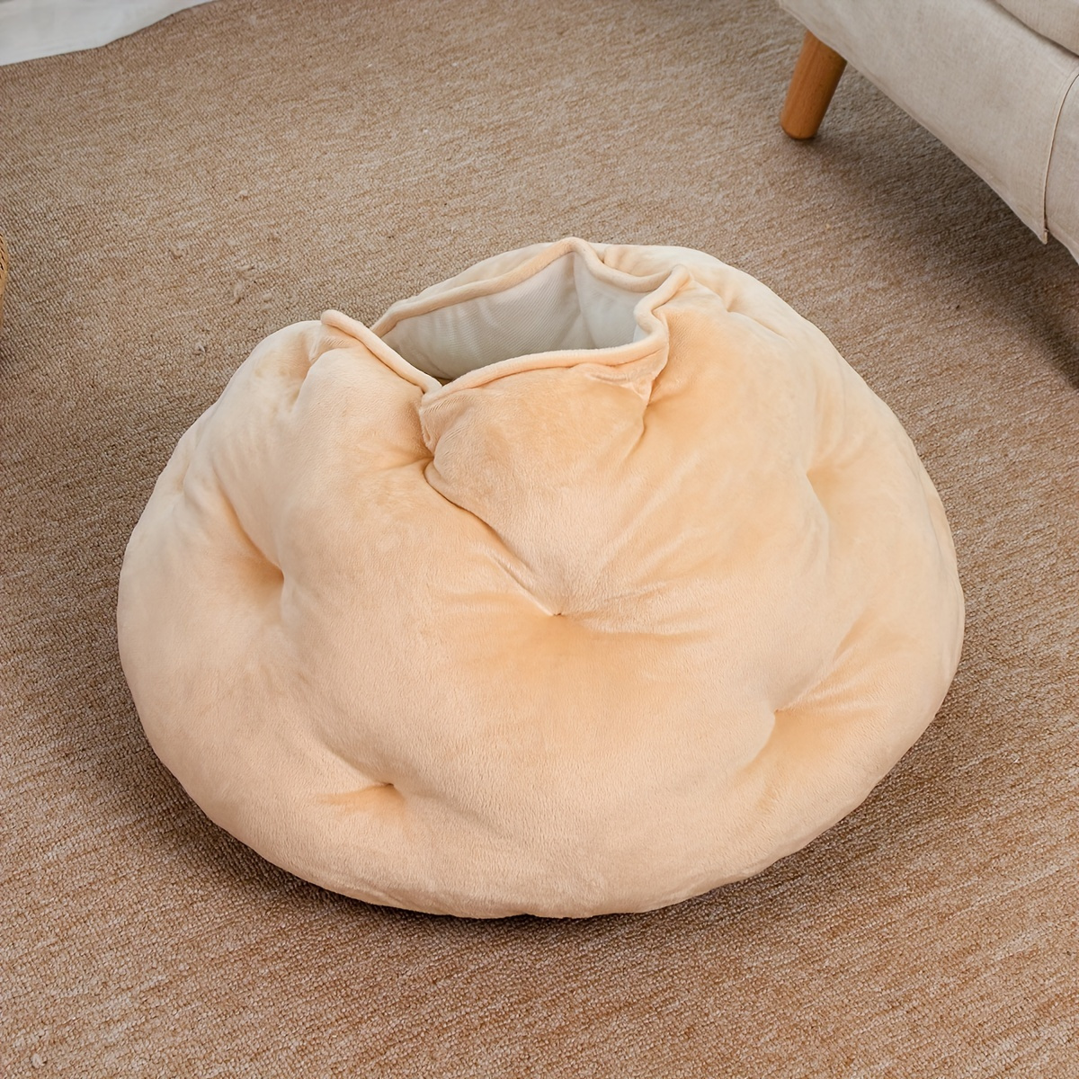 cozy plush khaki pet bed for cats small dogs thick warm soft polyester nest with full coverage design   for medium sized pets durable easy clean indoor bedding bed for   owners   fabric home pets Product details 3