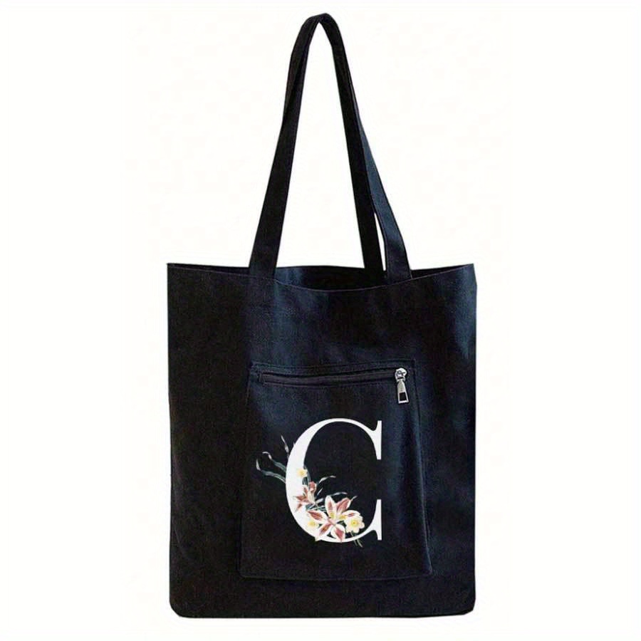TEMU 1pc, Letter Floral Pattern Tote Bag, Ladies' Casual Tote Bag, Suitable For Vacation, Beach And Daily Life, Is A Great Gift For Women, Mom,