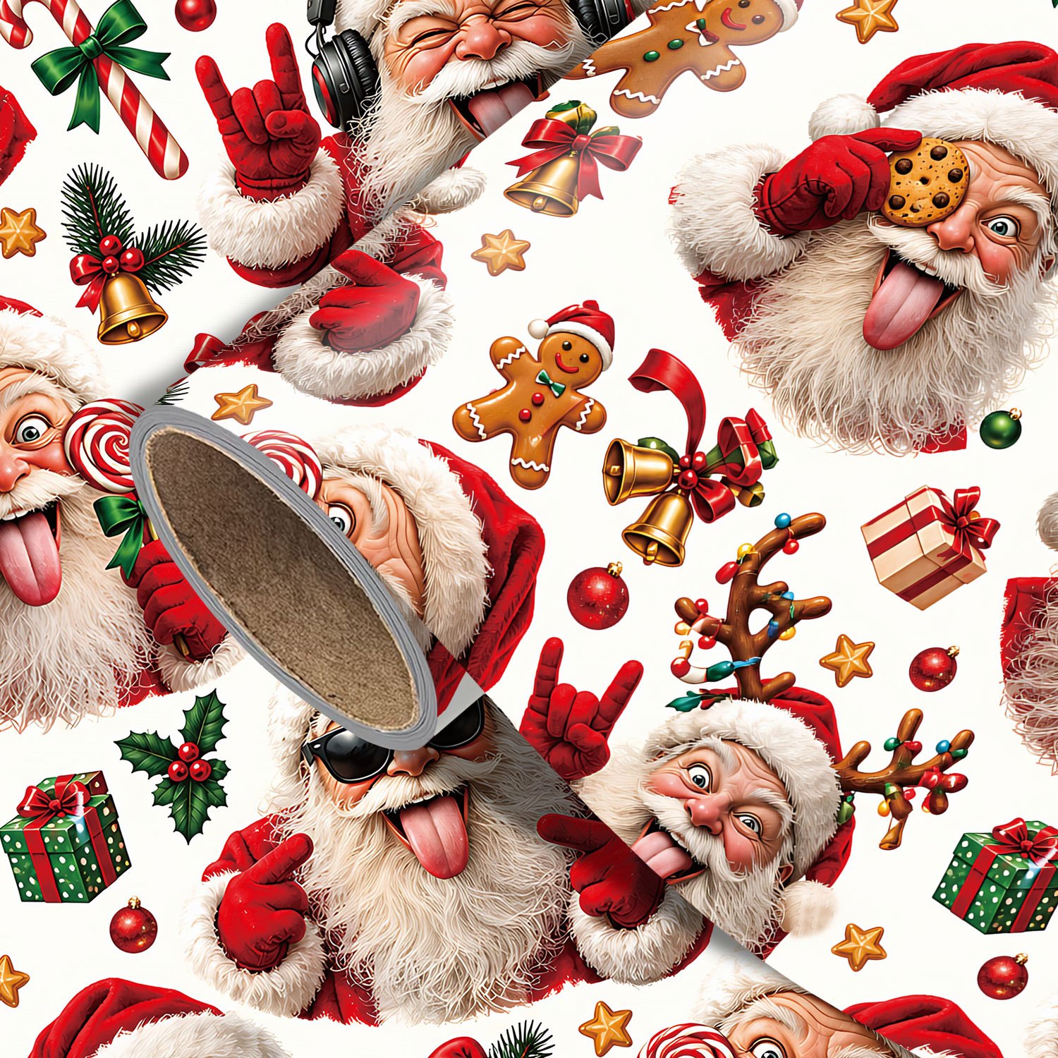 TEMU 1 Roll Funny Christmas Wrapping Paper, Gingerbread For Man, Candy Cane, Gift Boxes, Bells, Holly And Festive Designs, Christmas Lover Present