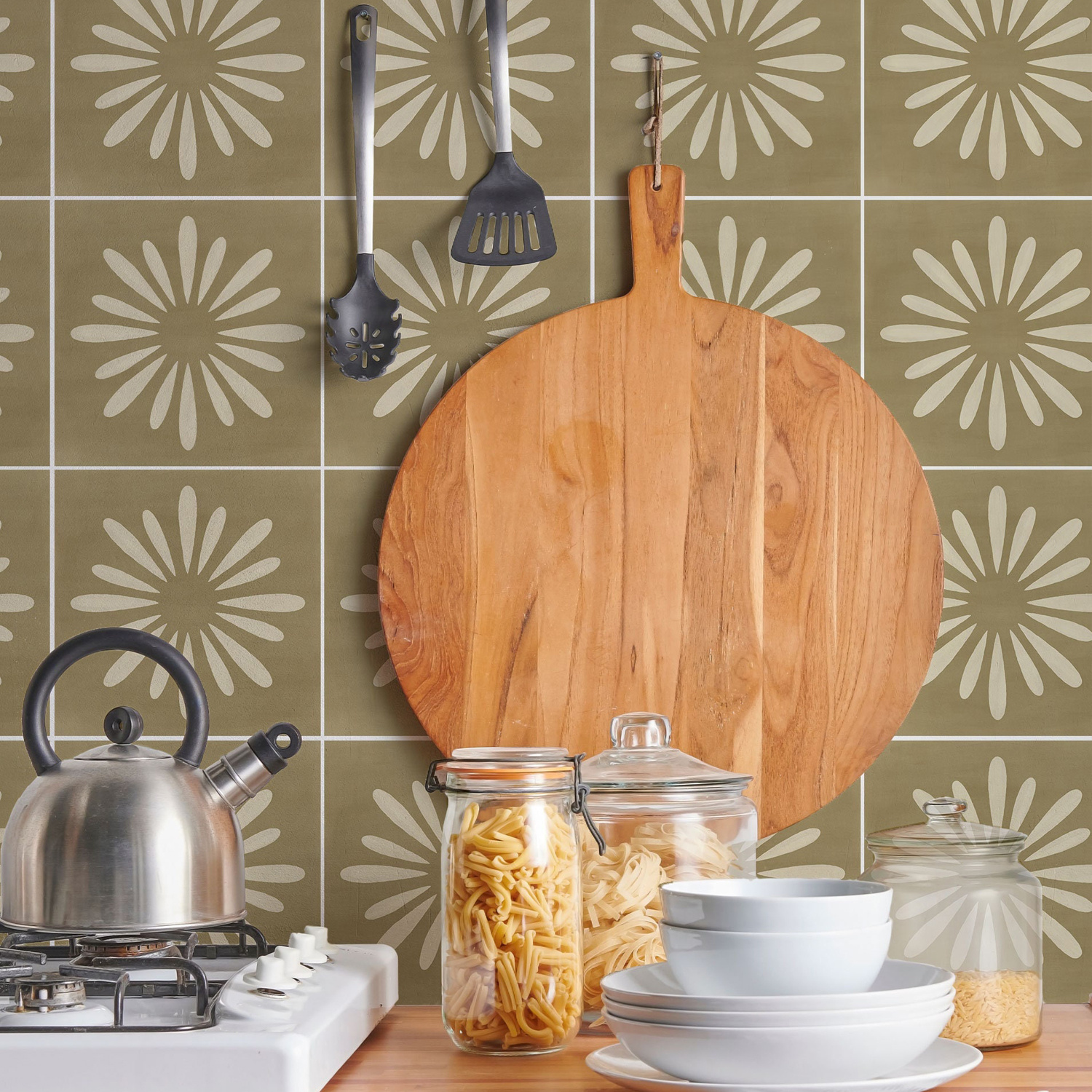 10pcs waterproof oil proof floral tile stickers self   peel and stick wallpaper like decals green and white floral pattern for kitchen bathroom living room 4x4in or 5 9x5 9in     removal ideal for   renovation apartment decor Product details 6