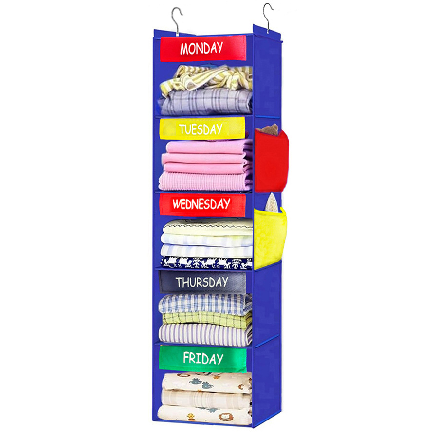 TEMU Organisateur de vêtements hebdomadaire Sac de rangement suspendu 1pc 1pc 6 couches Ensemble 2pcs et 6 couches Étagère d'étiquetage de tenue
