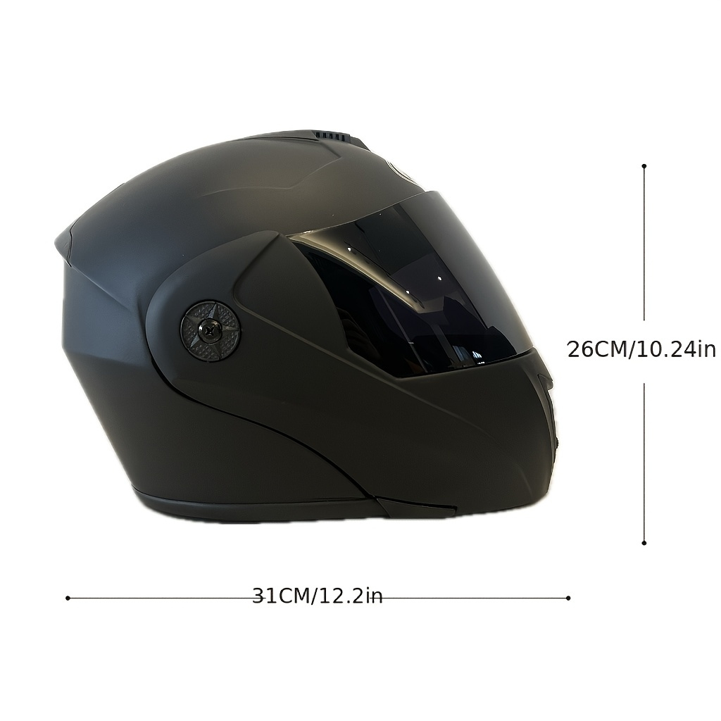Matte Black Flip-Up Motorcycle with Double Visors - ABS Full Face Winter-Flip up Sports for Adults, Easy-Flip Visor Mechanism, Winter Riding, Sporty Style
