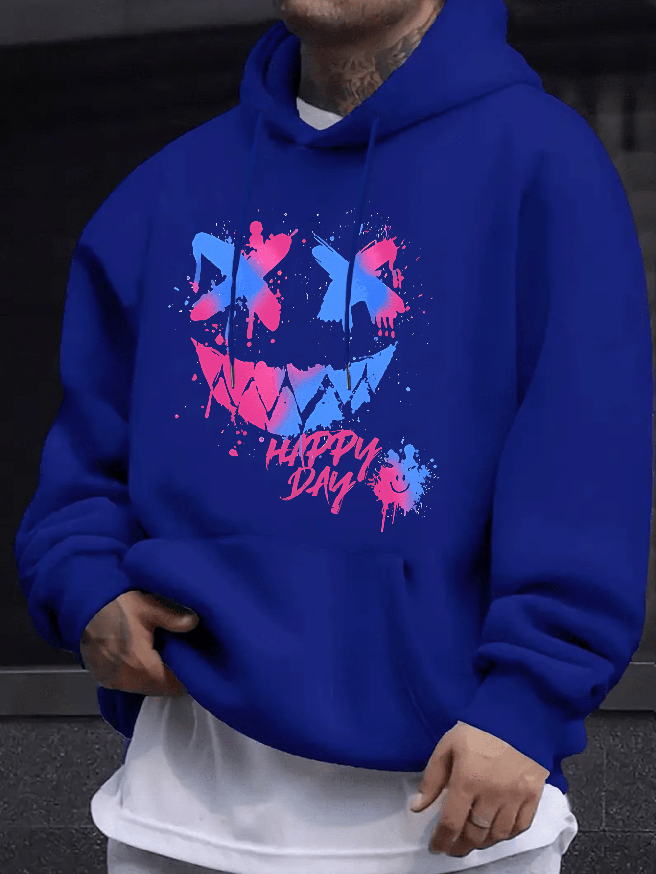 mens casual polyester hooded sweatshirt 100 polyester knit fabric with   stretch regular fit fall winter print pullover with   graphic design