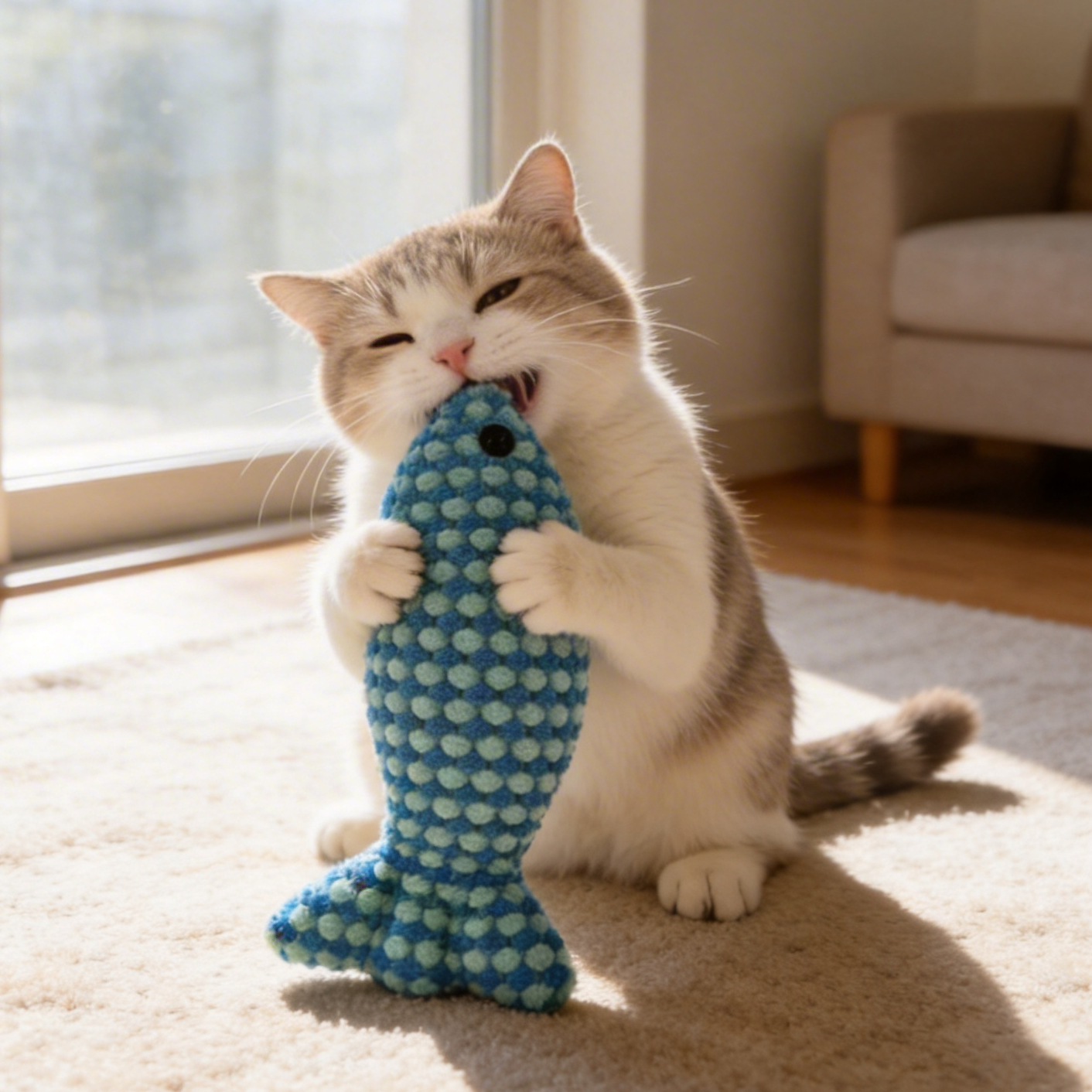 Image of Cat Voice Plush Toy, Teething And Cat Toy, Interactive Companion Cat Toy, Multicolor Fishbone Cat Toy, Sturdy And Durable Cat Toy, Cat Teething, Interactive Toy, Without Battery