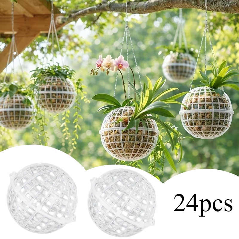 TEMU 24pcs Pack Bohemian Moss Pole Planter Wall Mount Set With Drainage Holes - Round Hanging Pots Suitable For Indoor/outdoor Use, Plastic Hanging