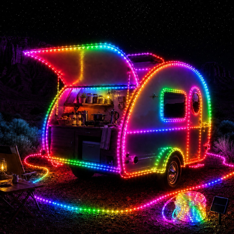 TEMU Led Lights String, Christmas Solar Led Lights Strip Outdoor, Solar Camping Decor Lights, 38.38ft Flexible Tube Lights For Car Rv, , 8 , Camping