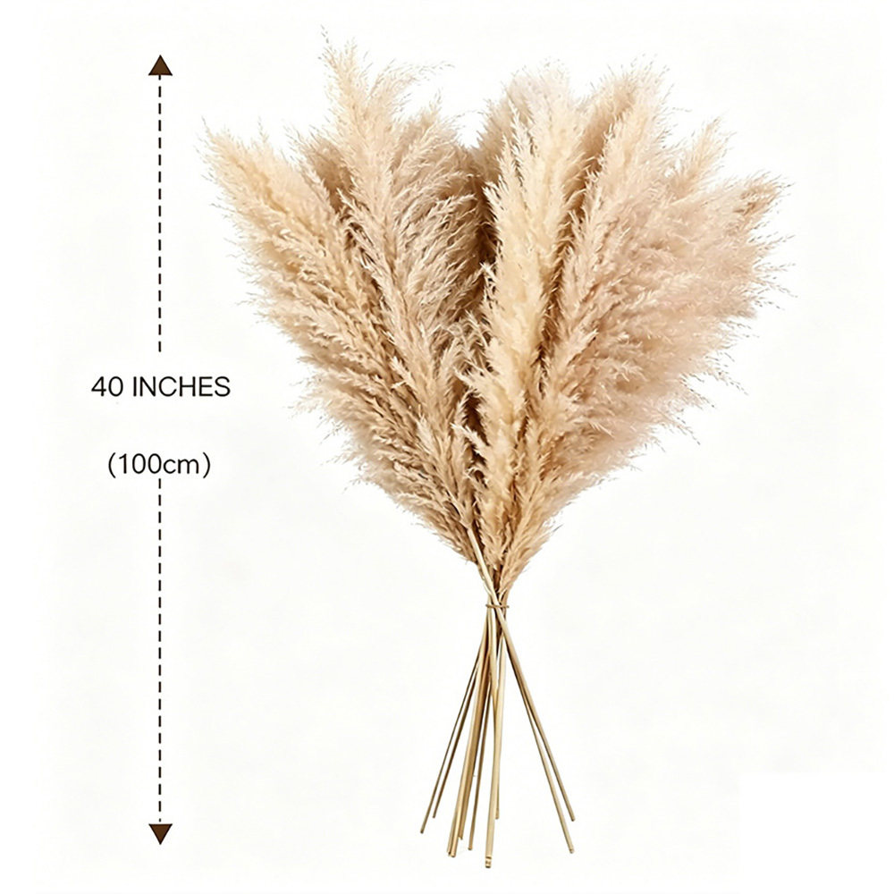 Image of 10 Stems Natural Dried Pampas Grass 100cm, Beige Dried Flowers For Boho Home Decor - Tall Fluffy Pampas For Floor Vase Living Room Bedroom Wedding