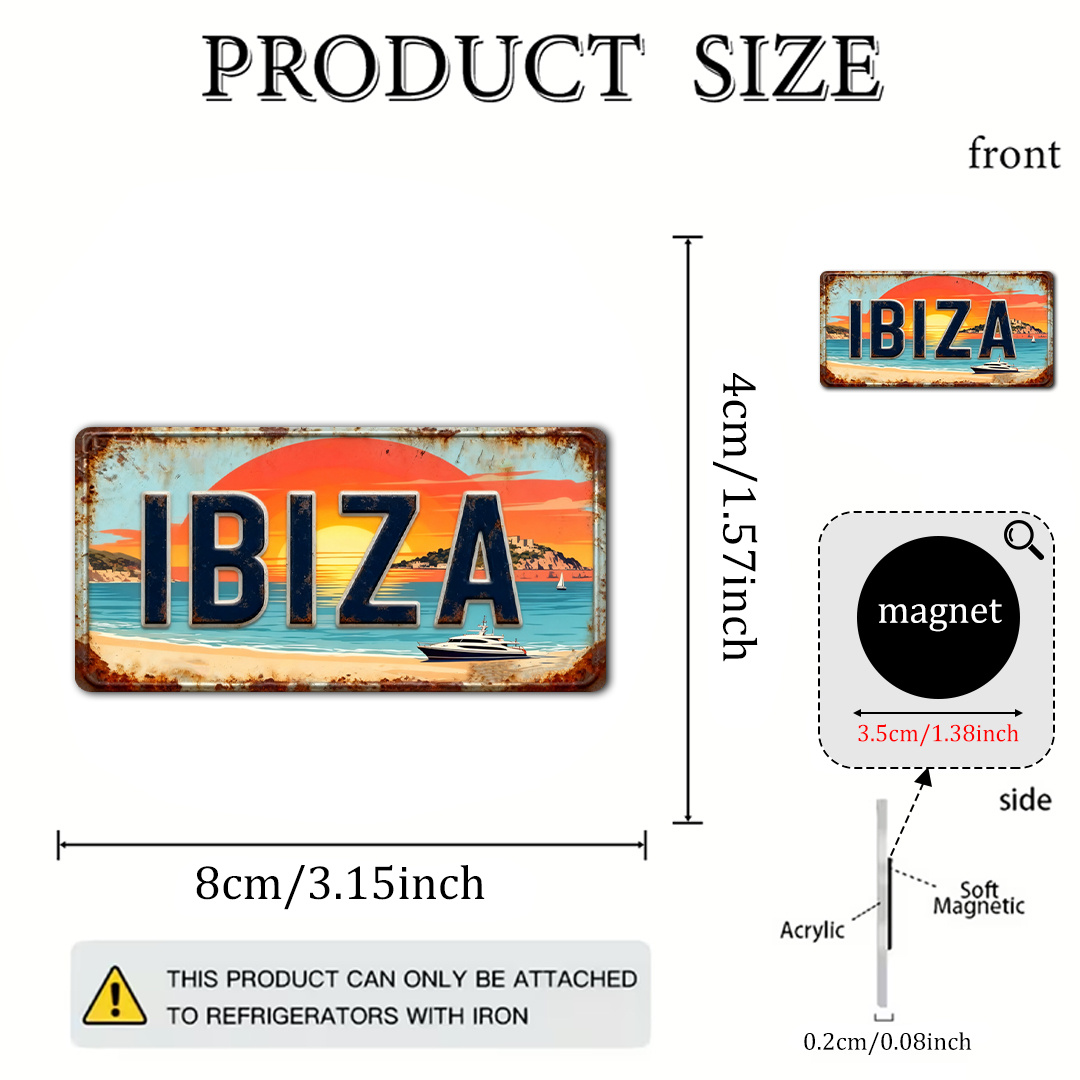TEMU 1pc Spanish Ibiza Island Refrigerator Magnet, Yacht Scenery Fridge Magnet, Travel Souvenir Decoration, Suitable For Home, Kitchen, Whiteboard,