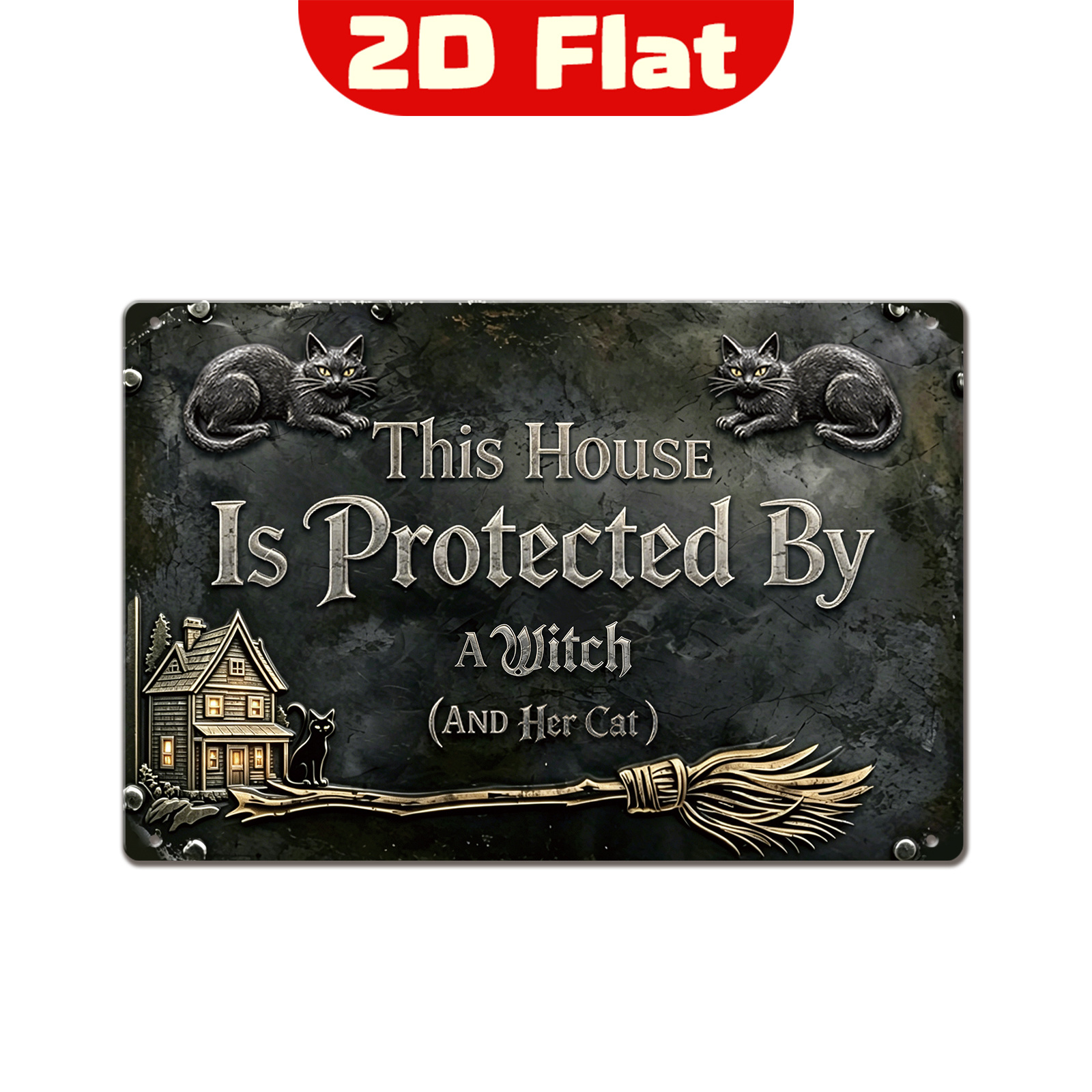 TEMU 2d Flat Retro And Black Cat, This House Protected By And Her Cat Gothic Decor Sign And Plaque, Country Style Hanging Ornament, Suitable For