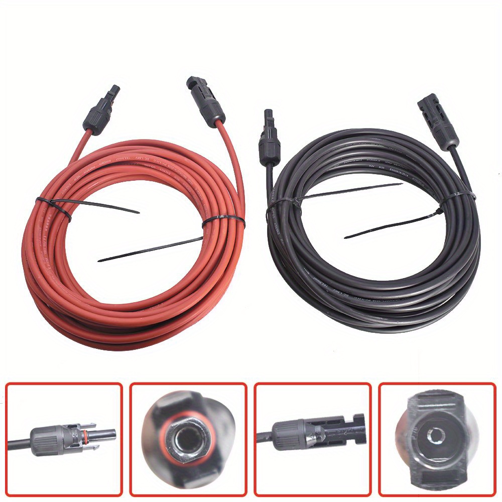 TEMU High-performance 20ft Solar Panel Extension Cable - 12awg, , Mc4 Connectors For Conductivity & Durability