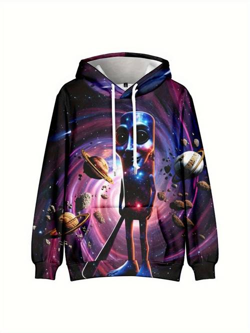 mens space themed hoodie bright design machine washable casual and suitable for comfortable and versatile top