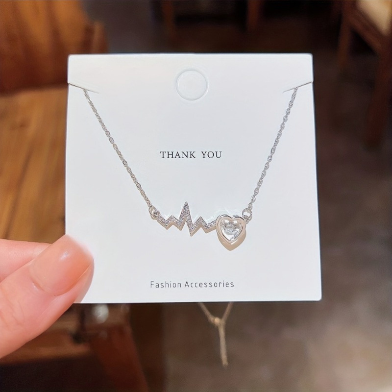 TEMU Fashion Heart Pendant Stainless Steel Necklace Unisex Synthetic Synthetic Zirconââ Choker Jewelry Gift