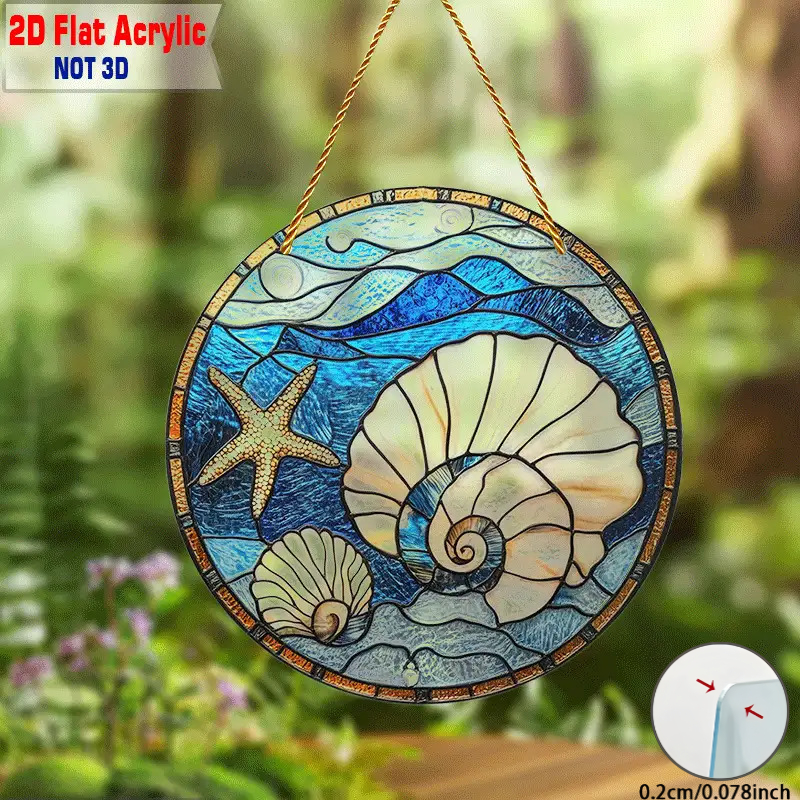 TEMU 2d Flat, Bohemian Seashell & Starfish Suncatcher Window Decor - Acrylic Ocean-themed Hanging Ornament With & Starfish Shapes, Suitable For Home,