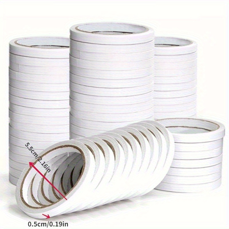 E-shop 20 Rollen Weißes Doppelseitiges Starkklebeband – Transparent, Rückstandsfrei, Washi-ähnliche Kunststoffbandstreifen für Basteln, Scrapbooking,