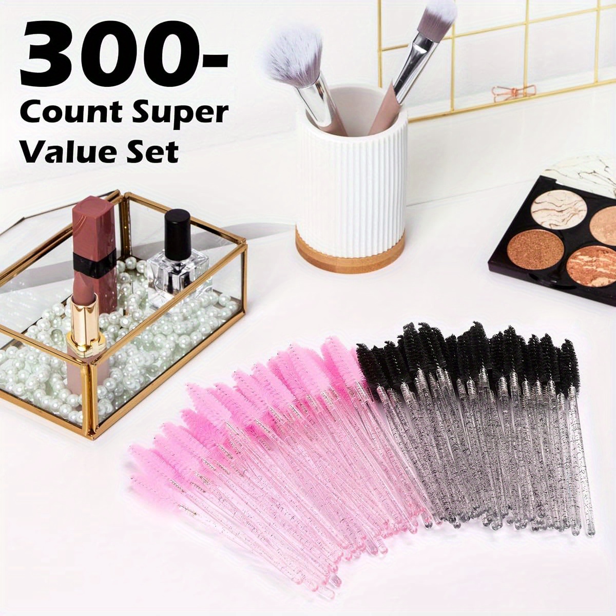 TEMU 300pcs Disposable Mascara Wands, Crystal Eyelash Brush Eyebrow For Eyelash Extensions, Mascara Brush