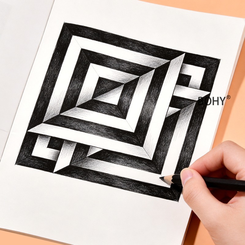 TEMU 1 Livre BOHY Livre de Dessin d'Illusion pour Adultes - 16 Pages à l'Échelle pour Calquer avec Cœur 3D, Cadres Inversé, Planche en et d'Ours |
