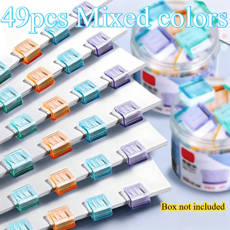 TEMU 49pcs Pack Of Mixed-color Reusable Push-button Clips, Damage-free Folder Clips, Transparent Book Page Holders, Suitable For Students And Offices