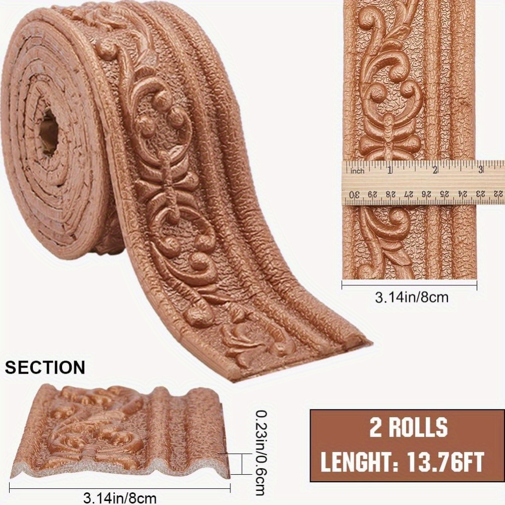 TEMU 2 Rolls 165 X 3in Crown Molding Peel And Stick Foam Brown Self Adhesive Flexible Trim 3d Sticky Vintage Decorative Wallpaper Border Wall Edging