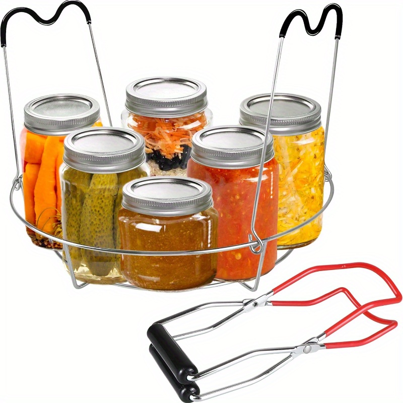 TEMU 11.7-inch Canning Rack Featuring Jar Lifter Tongs, Made Of Stainless Steel With A Silicone Handle, This Canning Supplies Kit Is Designed For