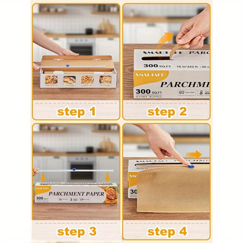 parchment paper roll for baking 15  242ft 300 sq. ft nonstick baking paper sheets with slide cutter heavy duty extra long for kitchen baking cooking grilling steaming unbleached, kitchen baking essential, baking sheet liner, unbleached parchment sheets, heavy duty parchment, tear-resistant sheets, food-grade coating, meal prep  , professional Product details 7