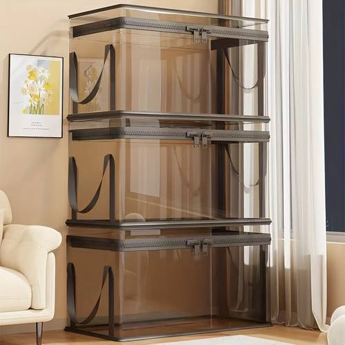 2pcs transparent storage box with 180 degree flip cover plastic organizing box suitable for books clothing snacks office documents large capacity visual storage basket made of pp ideal for home use