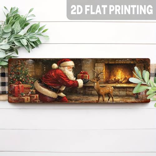 2d flat wooden wall mounted fireplace mantel decor santa reindeer suitable for living room bedroom artificial wood panel with fireplace scene black beige holiday decoration for christmas d cor 2d flat