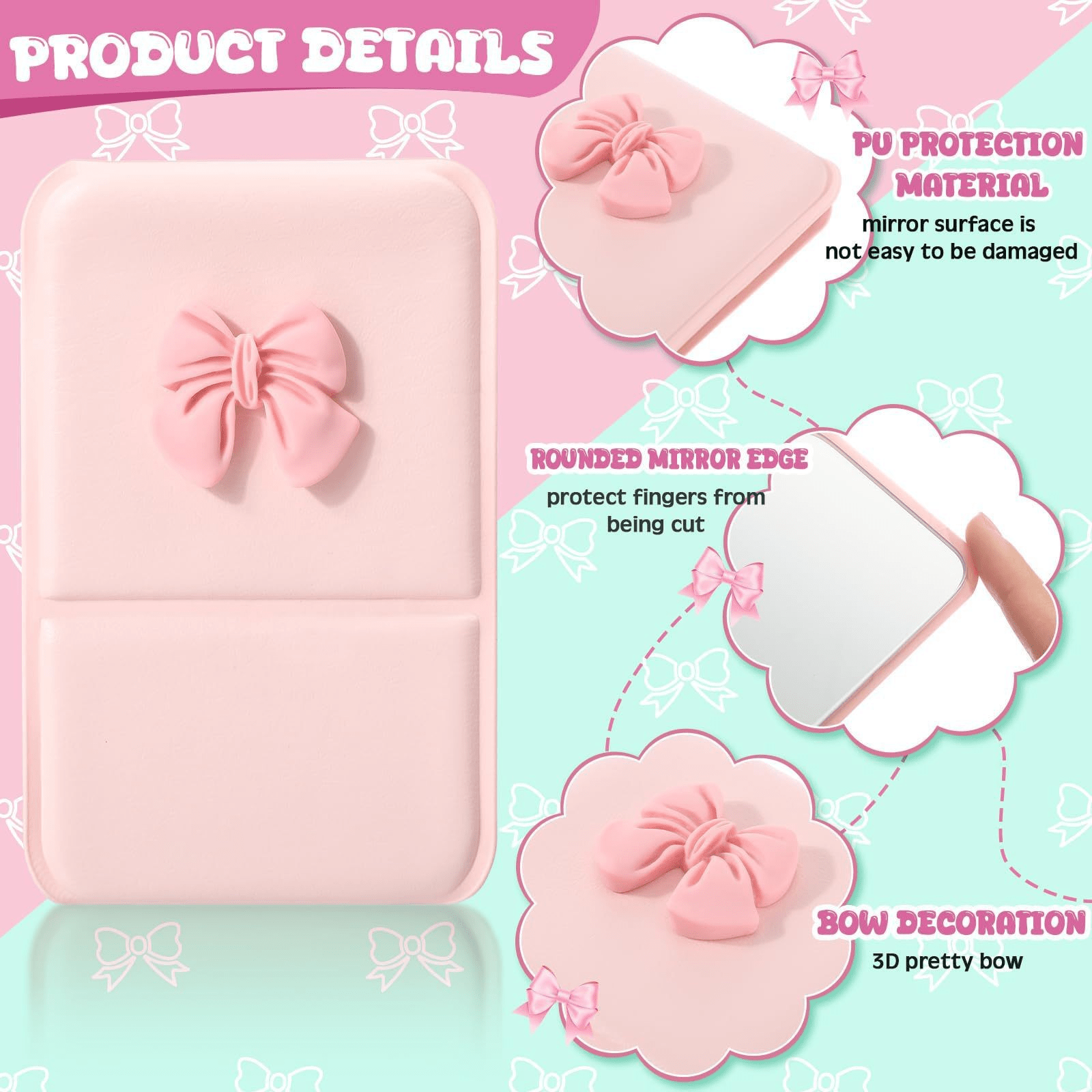 2pcs Foldable Mini HD Mirror with Bow